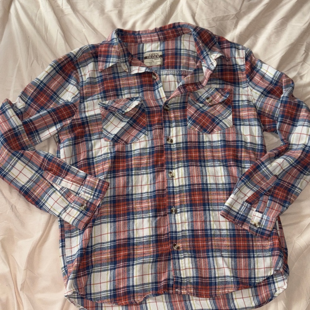 Casual Plaid Button-Down Shirt - Red, Blue, and White